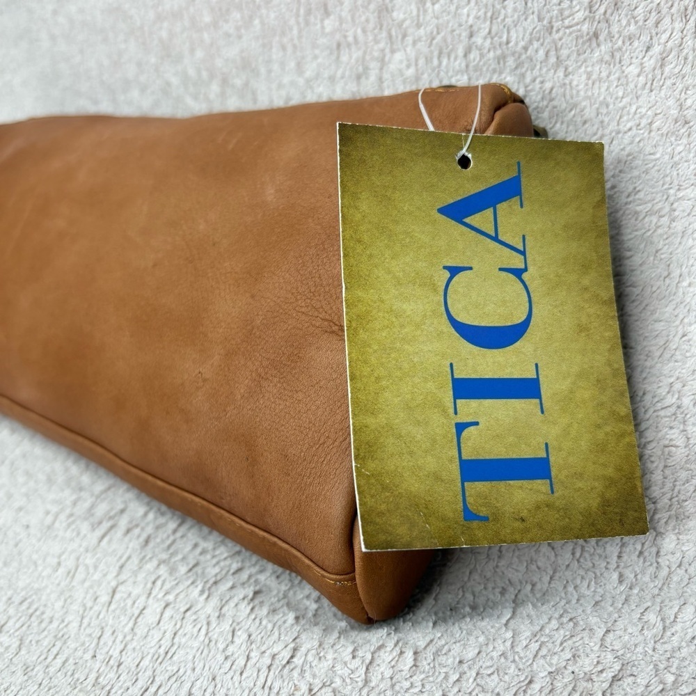 NEW TICA Brown Genuine Leather Zipper Pouch Bag Monogrammed “B” Travel Vacation - Picture 7 of 12